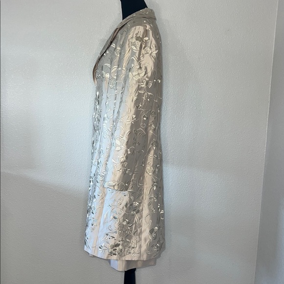 Gilad Set Embroidered Silk Button Front Jacket W/ Matching VNeck Dress Champagne - Picture 7 of 13